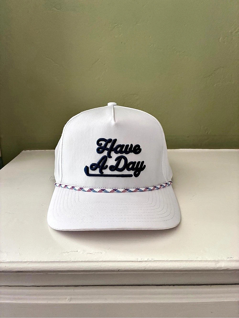 breezy Have A Day Embroidered Trucker Hat in White Like New